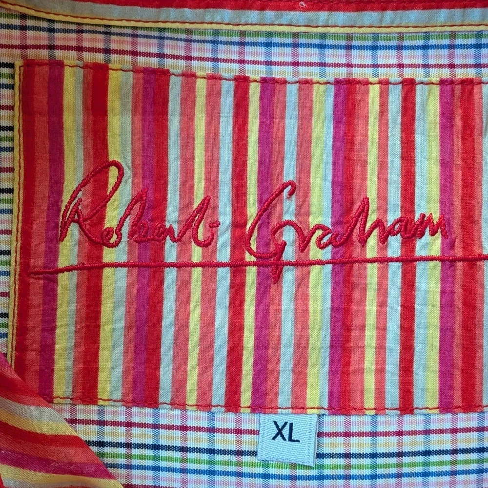Robert Graham Shirt Men's XL Embroidered Striped